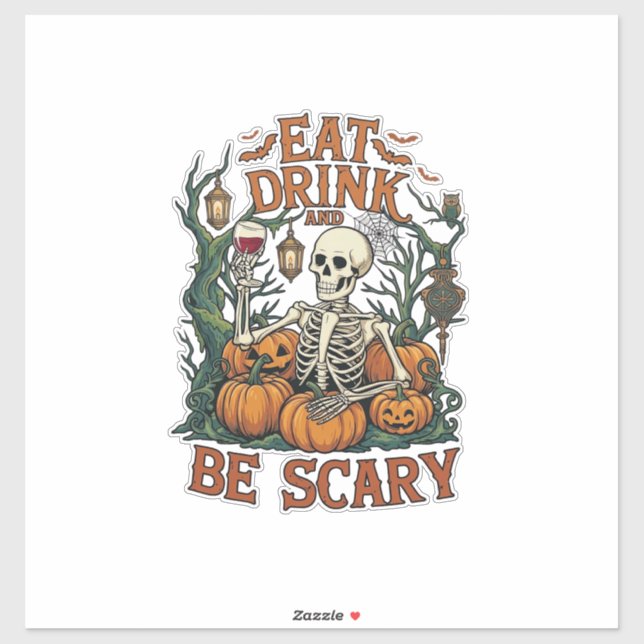 Sticker Manger Boire Être Squelette Épouvantable Halloween (Feuille)