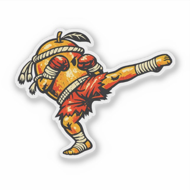 Sticker Mango Muay Thai — Combattant Thaïlandais Rétro Vin (Devant)