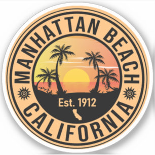 Sticker Manhattan Beach California Retro Sunset Souvenirs