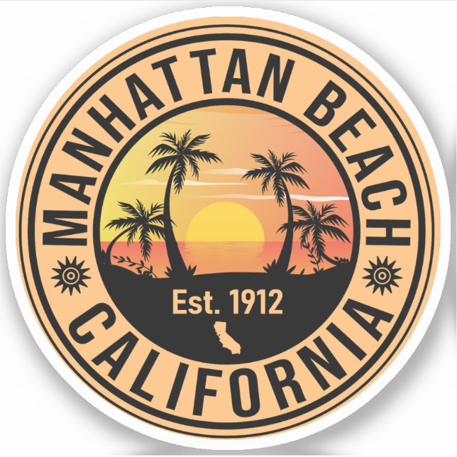 Sticker Manhattan Beach California Retro Sunset Souvenirs (Devant)