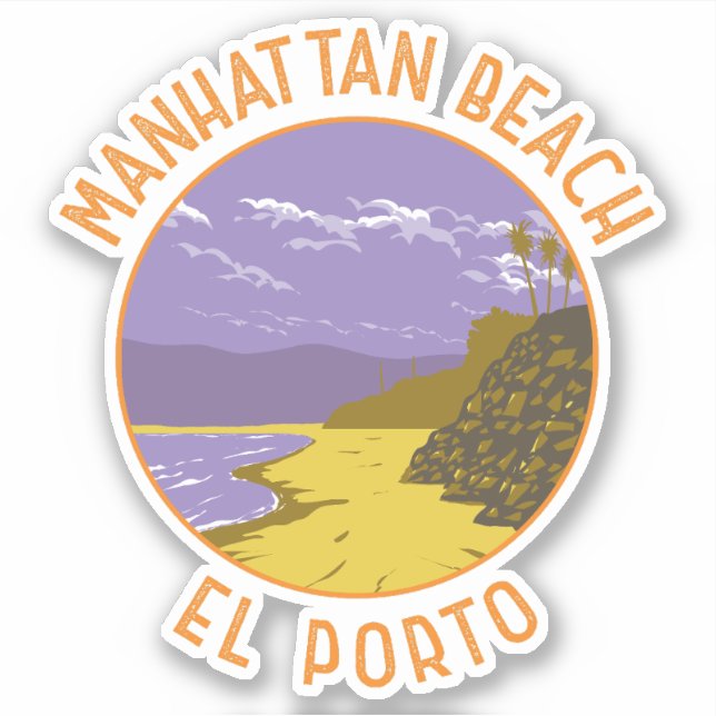 Sticker Manhattan Beach California Travel Art Vintage (Devant)