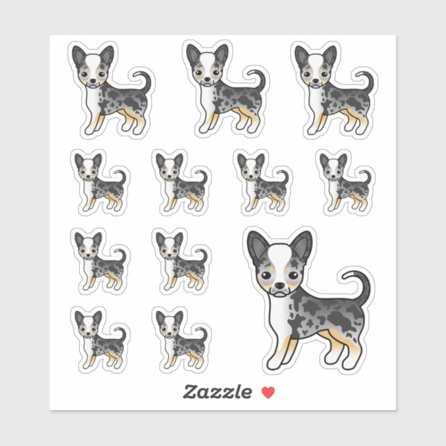 Sticker Manteau bleu Merle Smooth Chihuahua Cute Cartoon C (Feuille)