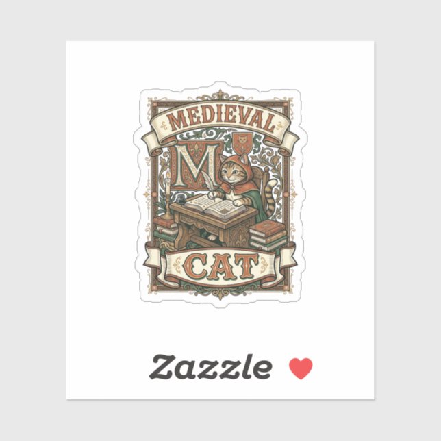 Sticker Manuscrit Médiéval Chat Chat Médiéval Vintage (Feuille)