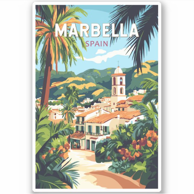 Sticker Marbella Espagne Illustration Voyage Art Vintage (Devant)