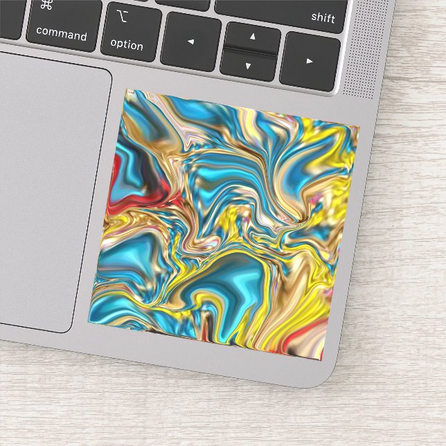 Sticker marbre abstrait tourbillons jaune turquoise bleu t (Détail)