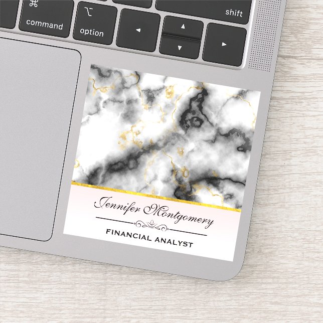 Sticker Marbre gris lisse moderne avec ruban or (Détail)