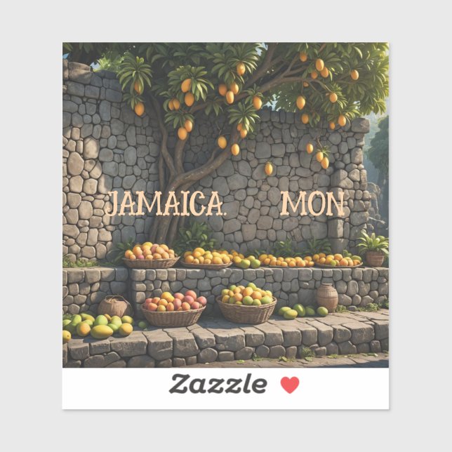 Sticker Marché routier rempli de mangues Jamaica Mon (Feuille)