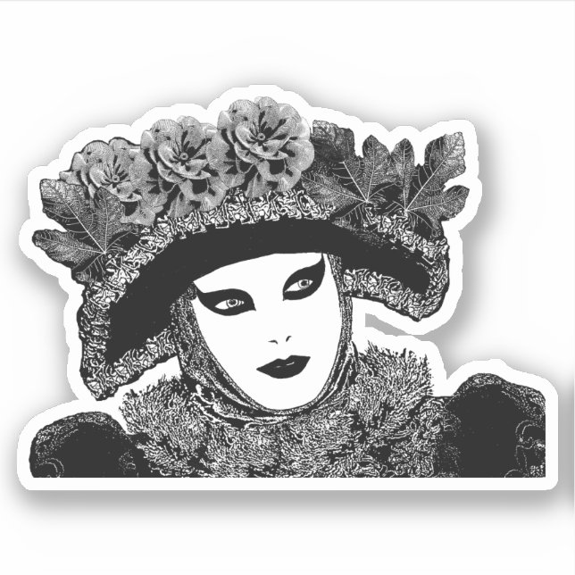 Sticker Mardi gras Masque noir et blanc (Devant)