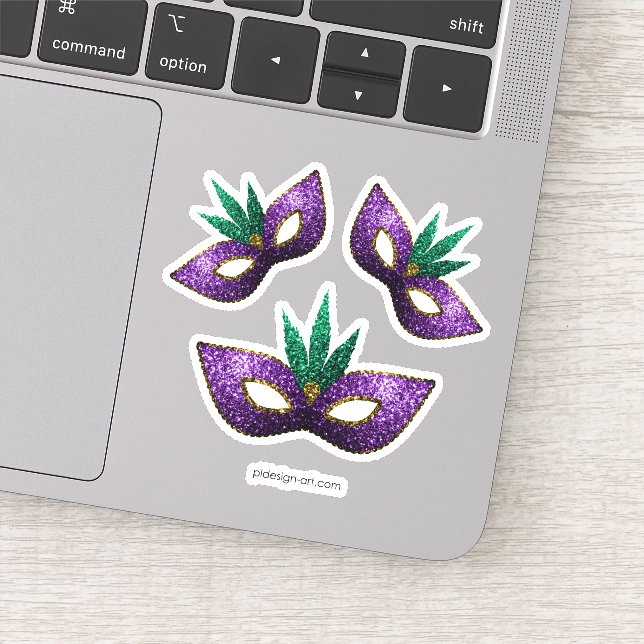 Sticker Mardi Gras Masque Purple Vert Or Étincelles (Détail)
