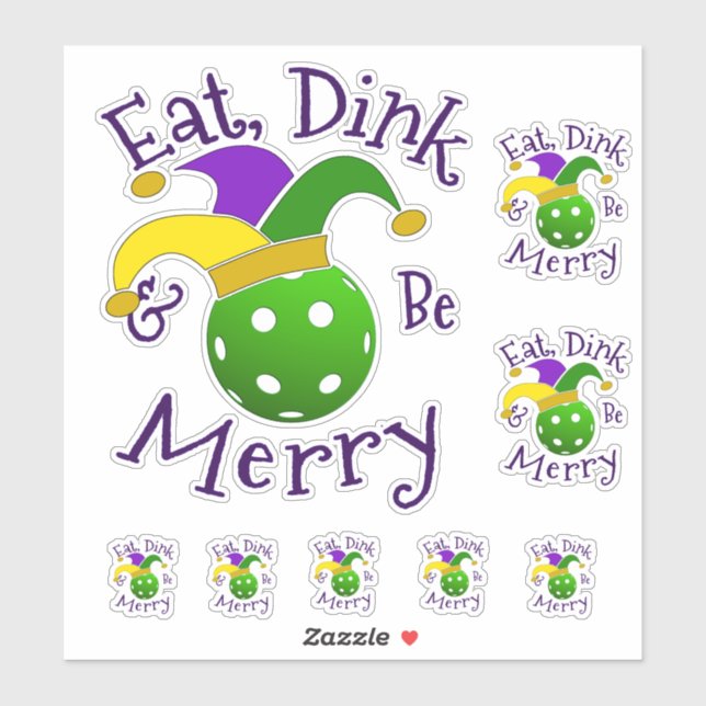 Sticker Mardi Gras Pickleball Eat Dink Be Joyeux (Feuille)