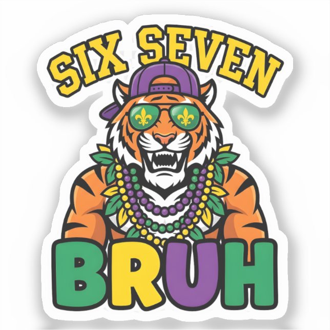 Sticker Mardi Gras Six Seven Bruh Flamant 6 7 Meme  (Recto)