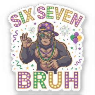 Sticker Mardi Gras Six Seven Bruh gorille 6 7 Meme