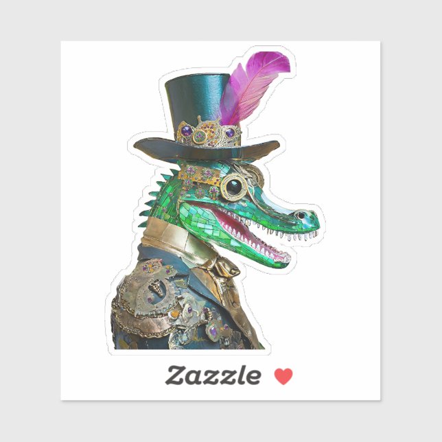 Sticker Mardi Gras Steampunk Party Animal Alligator (Feuille)