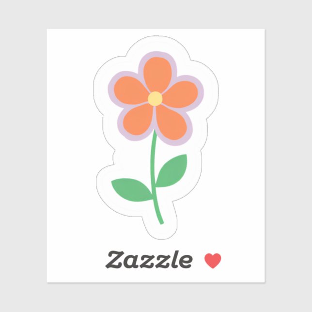 Sticker Marguerite Orange | Fleur Dessinée Jolie  (Feuille)