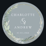 Sticker mariage à eucalyptus moderne et élégant<br><div class="desc">Autocollant mariage à eucalyptus moderne et élégant. Modifiez votre produit en quelques minutes. Vous pouvez modifier la police/taille/couleur et la position en utilisant "personnaliser davantage".</div>