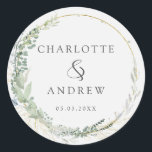 Sticker mariage à eucalyptus moderne et élégant<br><div class="desc">Autocollant mariage à eucalyptus moderne et élégant. Modifiez votre produit en quelques minutes. Vous pouvez modifier la police/taille/couleur et la position en utilisant "personnaliser davantage".</div>