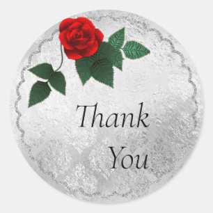 Sticker Mariage argent et rose rouge