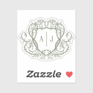 Sticker Mariage Armoirie Monogramme Sage Rose Débridée