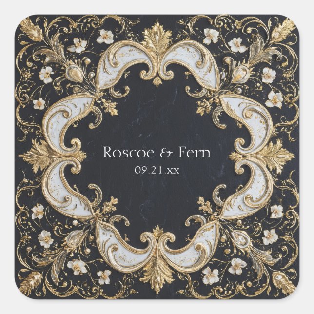 Sticker Mariage baroque noir et or (Devant)