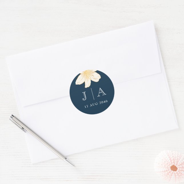 Sticker Mariage bleu Floral de la Marine moderne & (Enveloppe)
