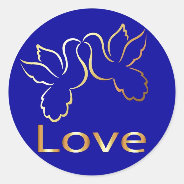 Sticker Mariage bleu Gold Loves Doves / Étiquette (Devant)