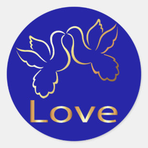 Sticker Mariage bleu Gold Loves Doves / Étiquette