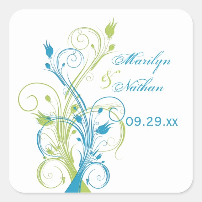 Sticker Mariage bleu vert blanc floral 1,5 po (Devant)