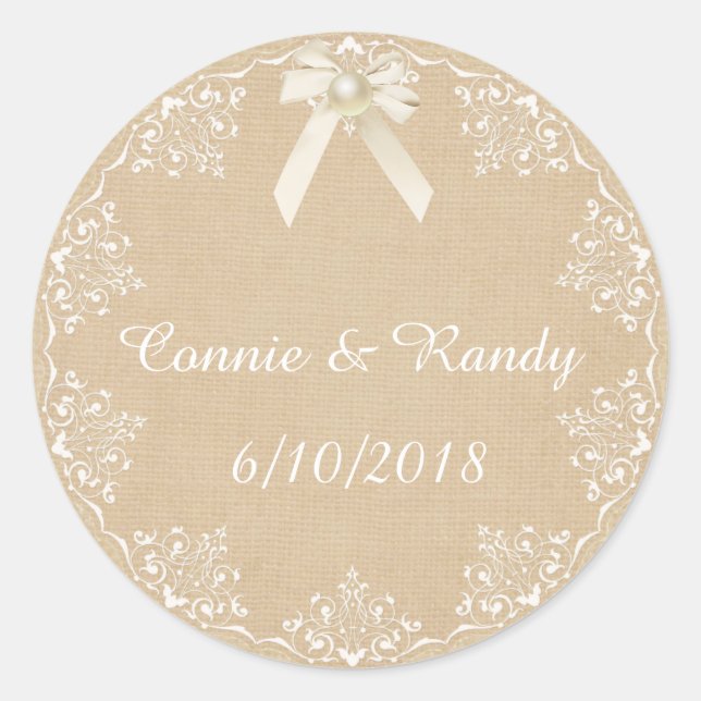 Sticker Mariage Burlap et Lace Bow et Pearl (Devant)