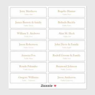 Sticker Mariage Carte Place Nom de l'invité Numéro de tabl