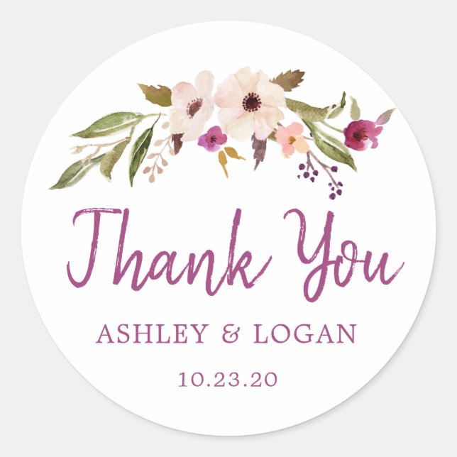 Sticker Mariage Chic Boho Plum Merci Favor (Devant)