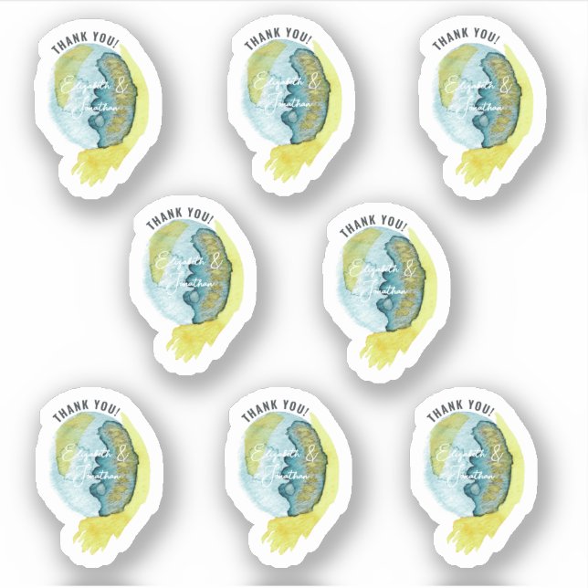 Sticker Mariage Chic Merci Art Abstrait Aquarelle (Devant)