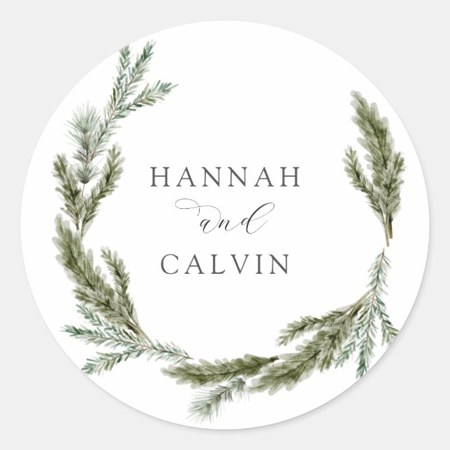 Sticker Mariage Classic Rond Winter Greenery (Devant)