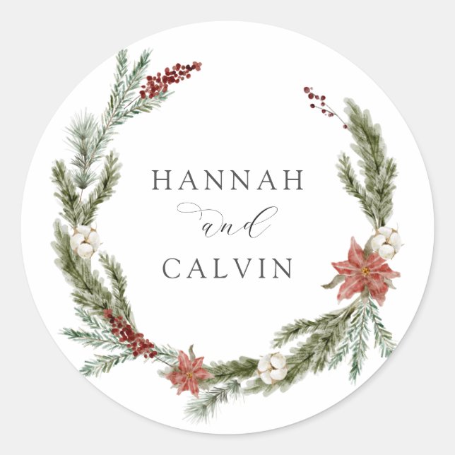 Sticker Mariage Classic Rond Winter Greenery (Devant)