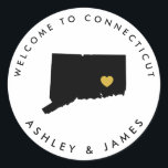 Sticker Mariage Connecticut Étiquette Gold Noir<br><div class="desc">Utilisez cet autocollant pour étiquette les sacs d'accueil ou les boîtes à gâteaux pour vos invités hors de la ville,  et les accueillir dans le Connecticut.</div>