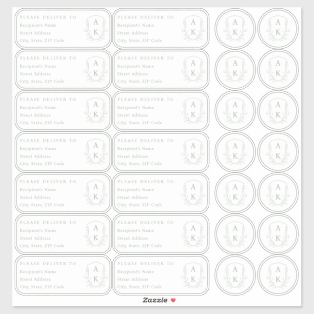 Sticker Mariage Crest Nom individuel adresse et sceaux (Feuille)