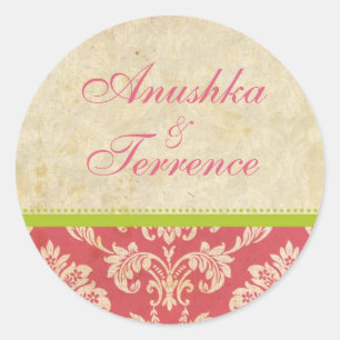 Sticker Mariage Damask rose et vert