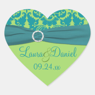 Sticker Mariage damassé vert pomme et Turquoise