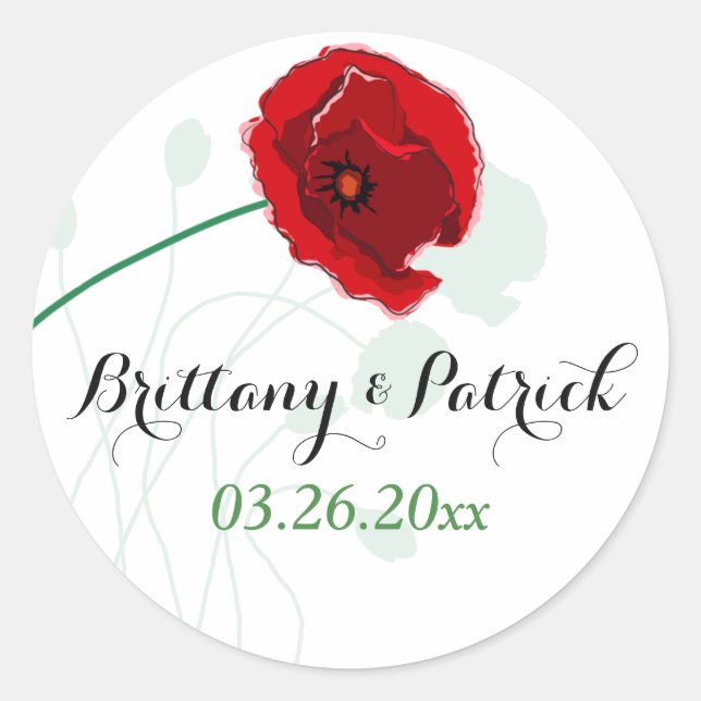 Sticker Mariage de 1,5 po | Red Poppy | Noir, Vert (Devant)