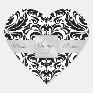 Sticker Mariage de coeur Damas noir et blanc