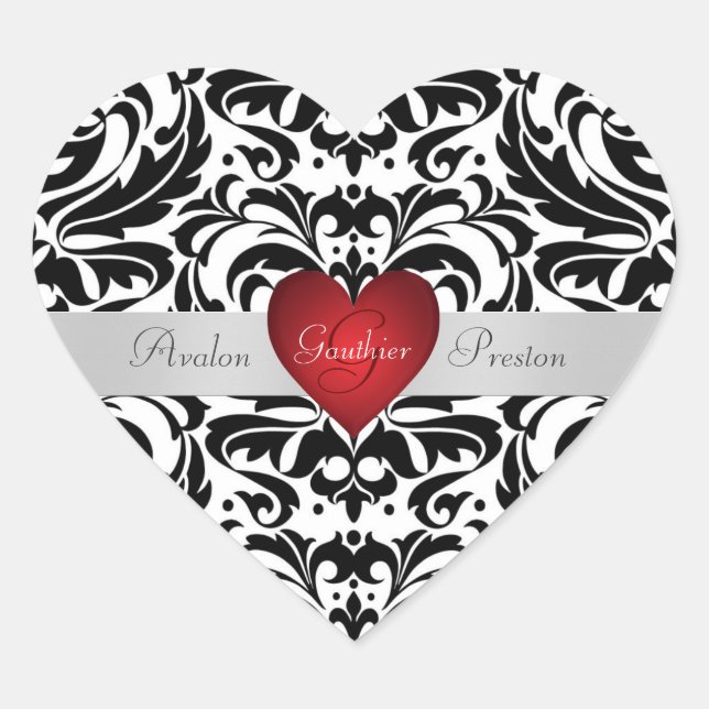 Sticker Mariage de Coeur Rouge noir & blanc (Devant)