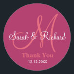 Sticker Mariage de Merci Berry<br><div class="desc">Stickers initiaux avec nom de mariée et mariée, date du mariage et un message de remerciement à l'express de votre gratitude le jour de votre mariage ou toute occasion spéciale. .Ce sticker mariage monogramme est en couleur baie.Plus de couleurs sont disponibles pour votre choix. Vous pouvez également customiser la couleur...</div>