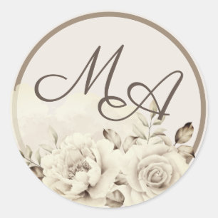 Sticker mariage de monogramme de fleurs blanc rust