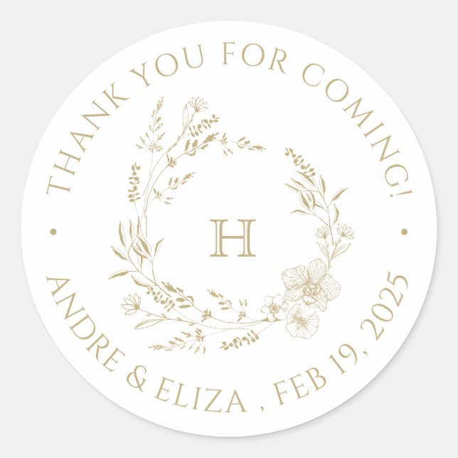 Sticker Mariage de Monogramme d'or botanique (Devant)