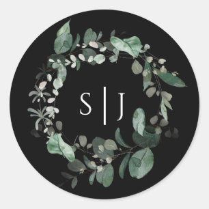 Sticker Mariage de Monogramme noir de verdure mode