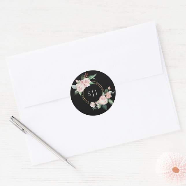 Sticker Mariage de Monogramme noir flush (Enveloppe)