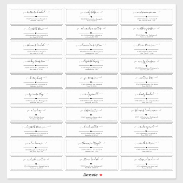 Sticker Mariage de script noir et blanc Adresse du client (Feuille)