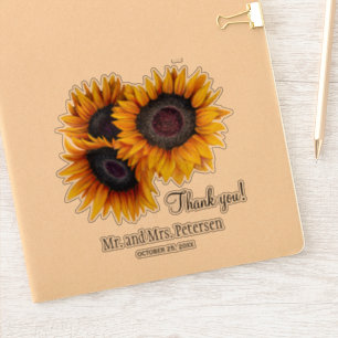 Sticker Mariage de tournesols jaunes merci et noms