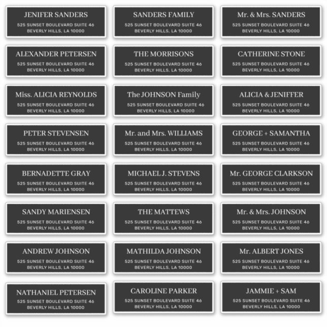 Sticker Mariage de typographie moderne adresse invité noir (Devant)