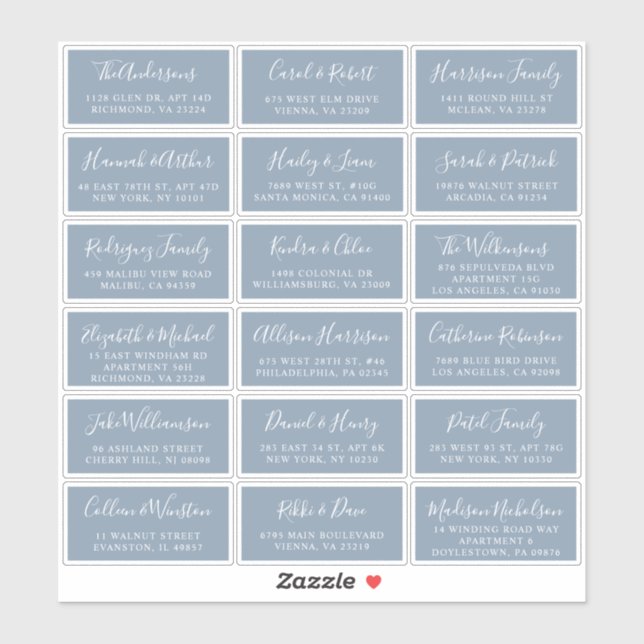 Sticker Mariage élégant Dusty Blue Adresse d'hôte (Feuille)