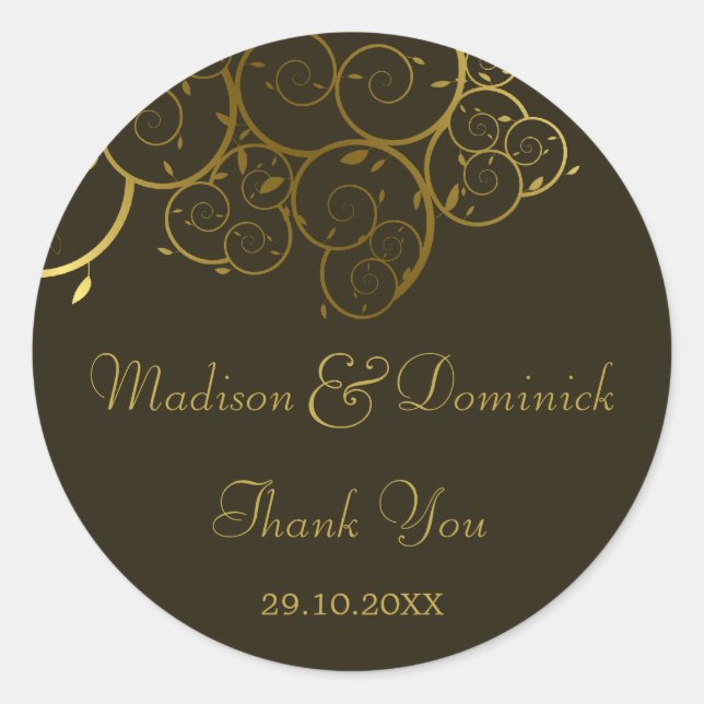 Sticker Mariage élégant Golden Spiral Vines Classy (Devant)